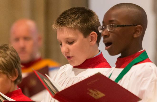 Choristers singing at Newcastle Cathedral