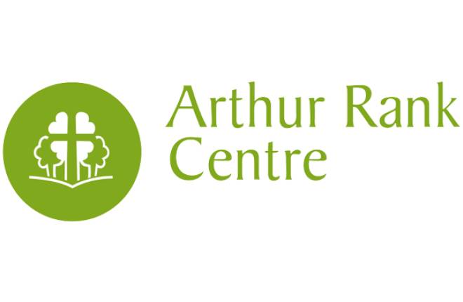 A green circle with the outline of three trees in white inside, alongside the words Arthur Rank Centre.