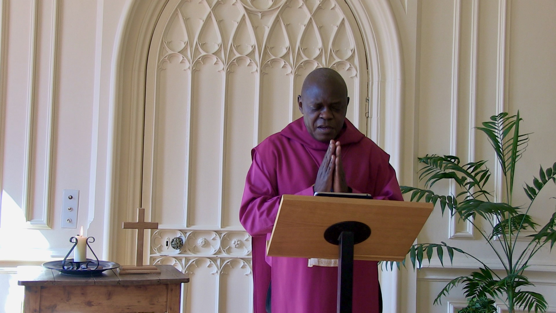 The Archbishop of York praying during a service at Bishopthorpe.