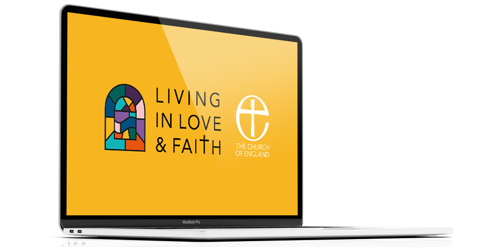 The Living in Love and Faith logo on a computer.
