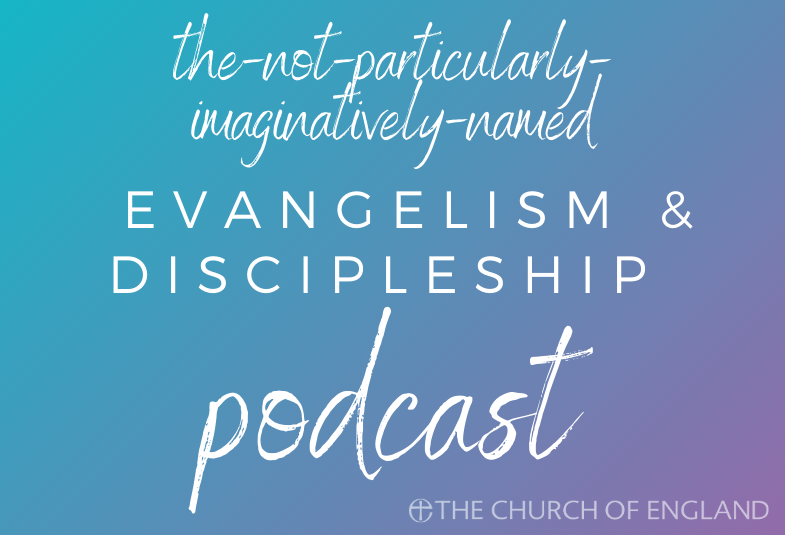 A picture of the Evangelism and Discipleship Podcast branding, in purple and blue
