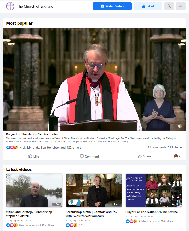 Facebook Church of England video