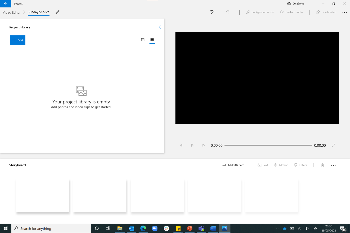 Windows Video Editor dashboard