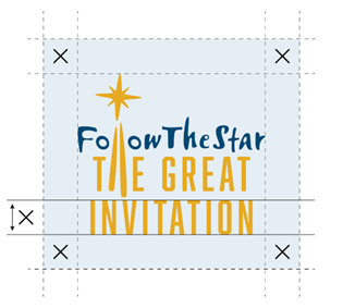 A diagram showing how to give the Follow the Star: The Great Invitation logo adequate space