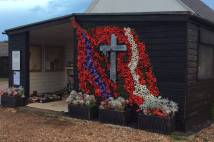 Remembrance display on the outside of the chapel