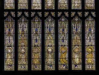 Stained glass window section inside Southwell Minster