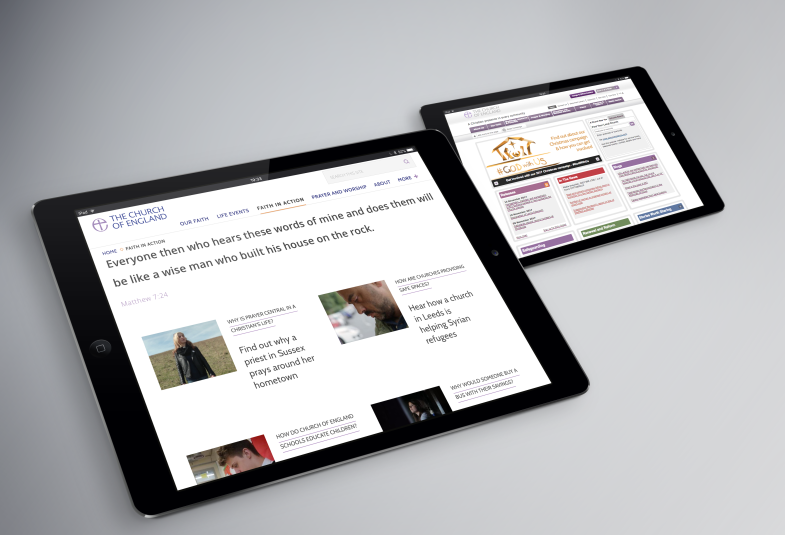 2 iPads showing CofE websites