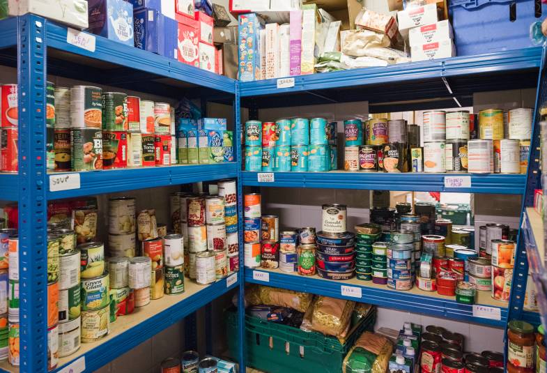 food bank shelves filled with food