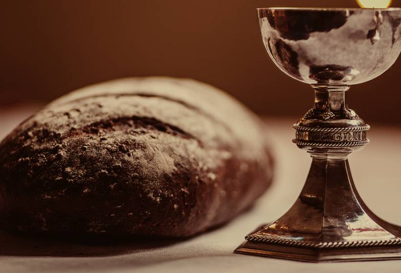 Bread and wine for communion.