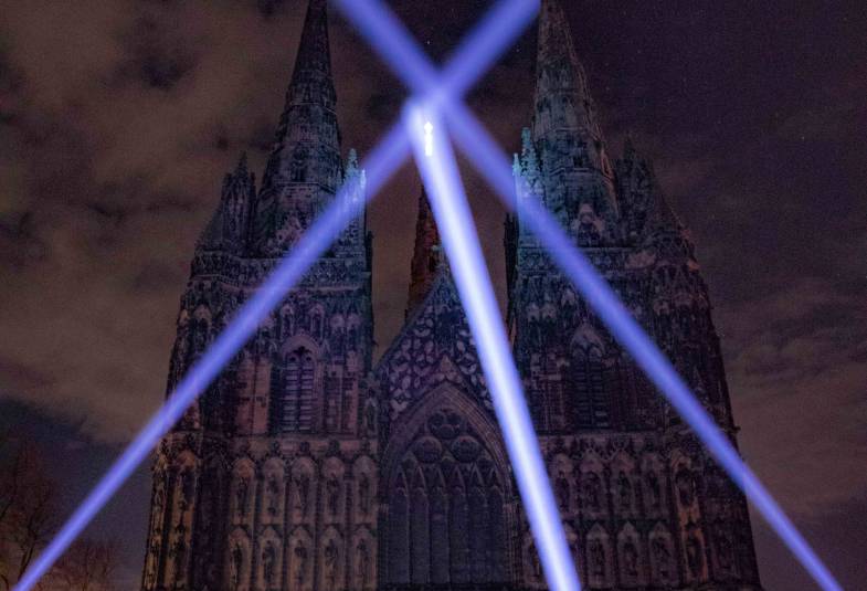 Litchfield Cathedral is lit up by laser beams 