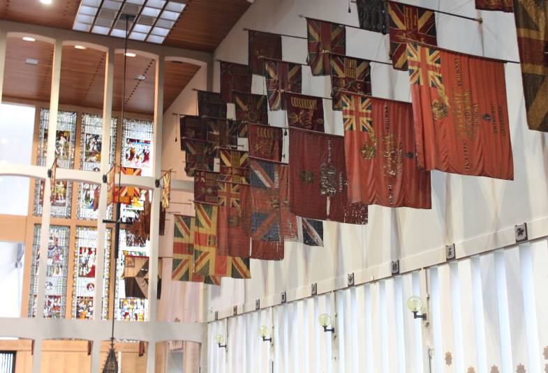 Military flags and colours at the Guards' Chapel in London