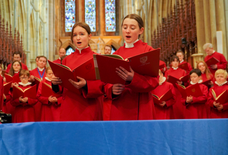 Low quality picture version of choristers singing in Truro Cathedral 