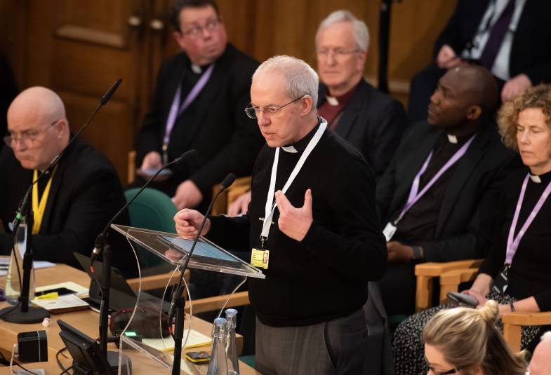 Archbishop Justin Welby giving his speech in the Living in Love and Faith debate at General Synod in February 2023