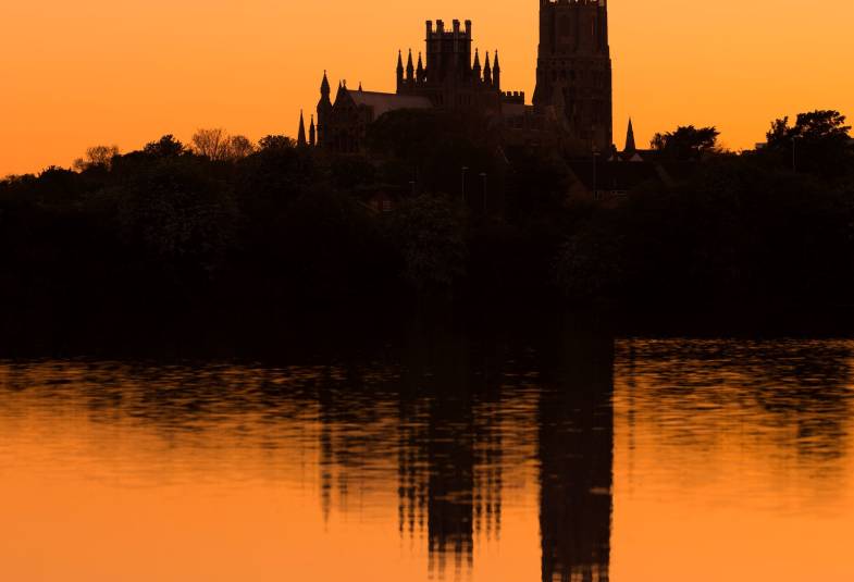 Silhouette of Ely Cathedral at sunset