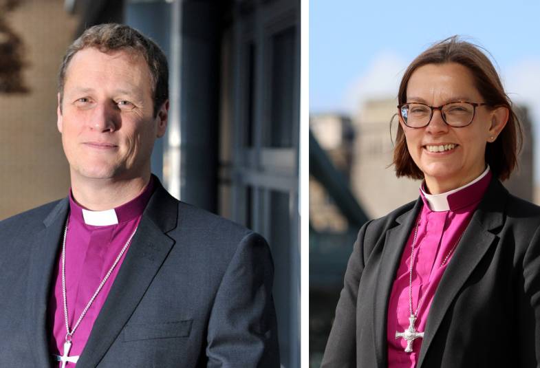 Separate images of Martyn Snow, Bishop of Leicester and Helen Ann Hartley, Bishop of Newcastle