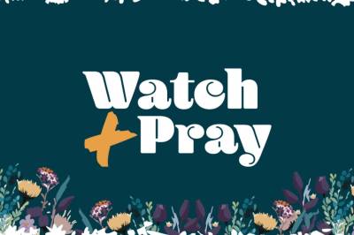 Thumbnail with watch and pray logo and design