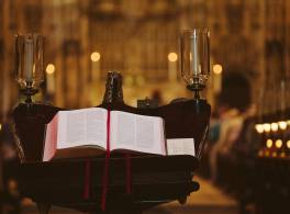Large bible sitting on cathedral lectern
