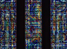 Close up of three panes of stained glass