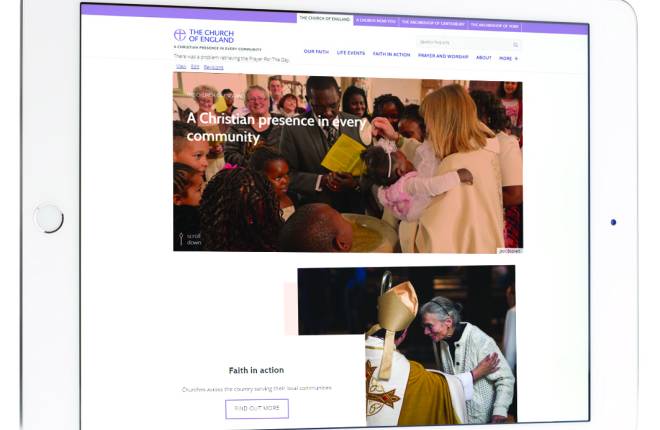 Image of Church of England website on tablet computer