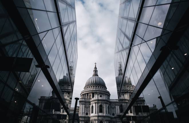 A view of St Paul's Cathedral in the City of London