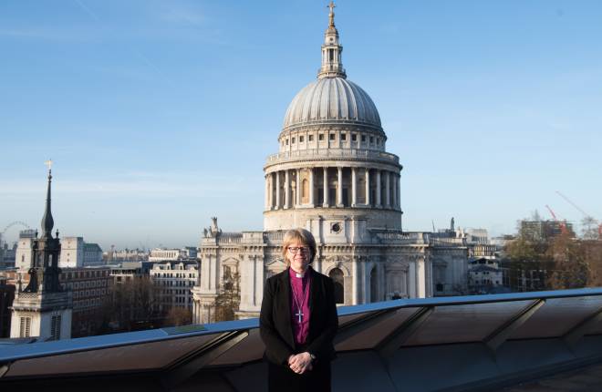 Bishop Sarah in front of St Paul's Cathedral