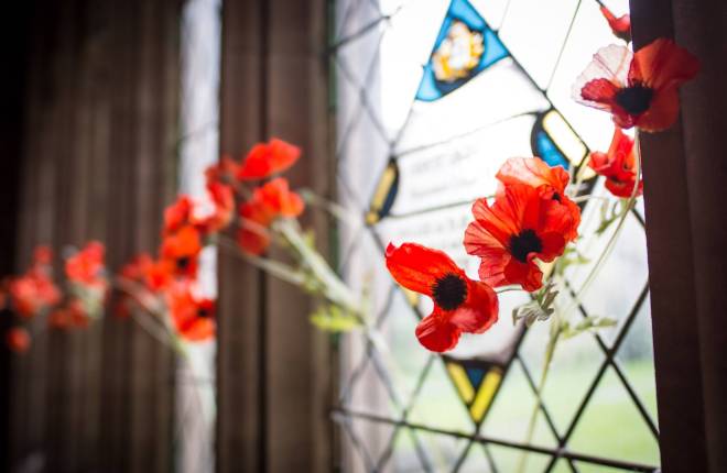 Poppies on church window