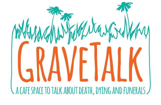The word Gravetalk incorporated into an orange and green logo