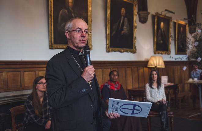 The Archbishop of Canterbury with clipboard