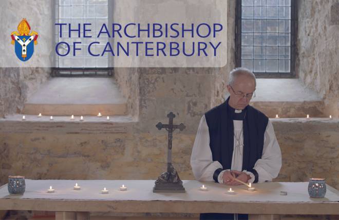 The Archbishop of Canterbury leading a service in the Lambeth Palace crypt. 