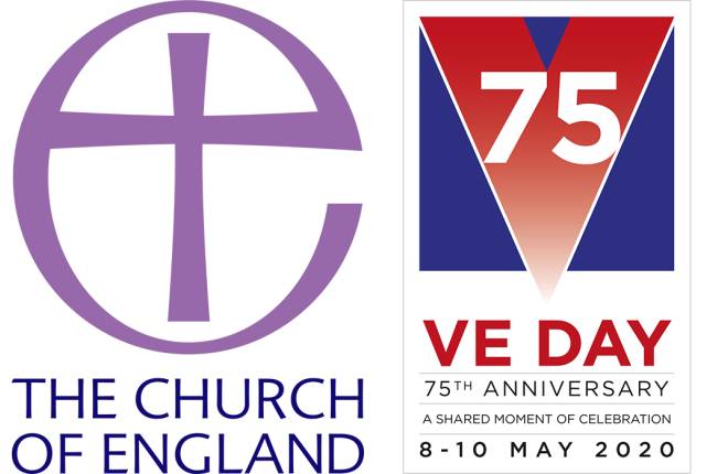 The Church of England logo and VE Day 2020 logo.