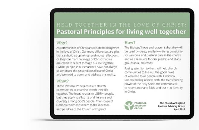 A mockup of the Pastoral Principles on an iPad.