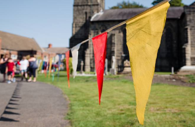 Bunting outside a church fete