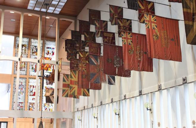 Military flags and colours at the Guards' Chapel in London