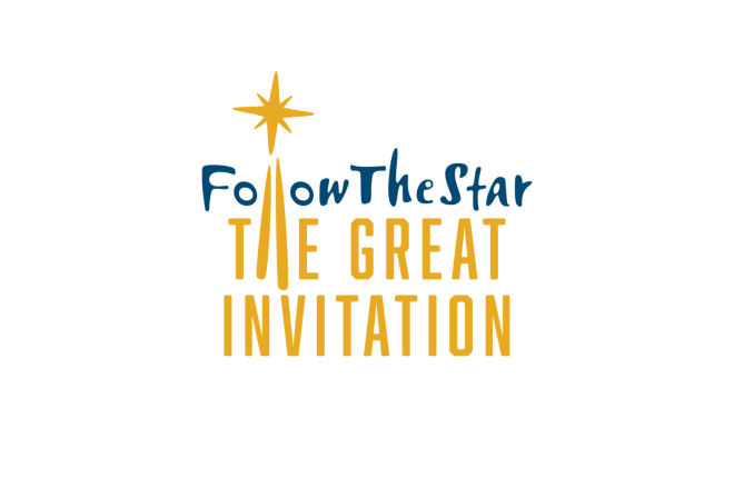 A star with text beneath: Follow the Star, The Great Invitation