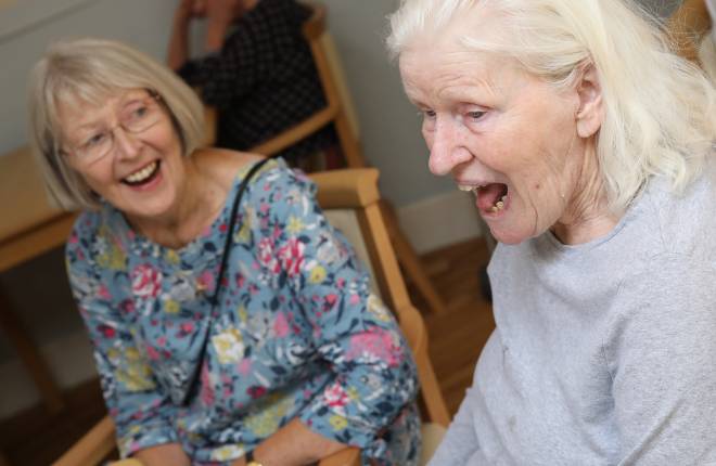 Anne (left) pictured with a resident (Beryl)