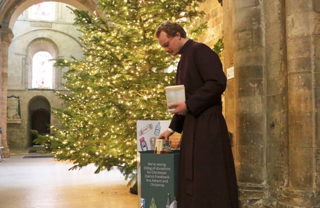Chichester Cathedral verger collects food donations